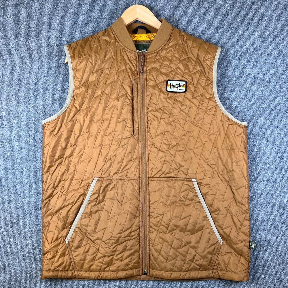 Howler Brothers Lightning Quilted Vest Mens L Brown Puffer Full Zip Packable